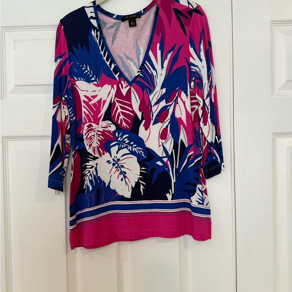St. John Pink and Blue Floral Top